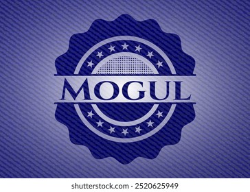 Emblema de Mogul con fondo de jean. Ilustración vectorial. Detallado. 