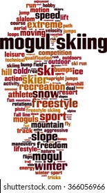 Mogul skiing word cloud concept. Vector illustration