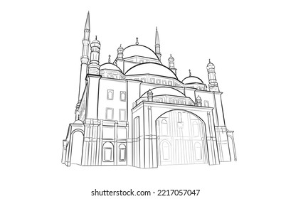 The Mohammad Ali Mosque in Citadel of Cairo Line art | Vector Illustration