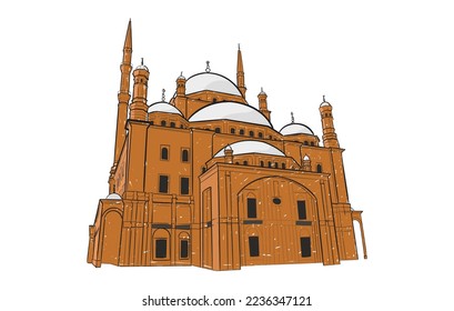 The Mohammad Ali Mosque in Citadel of Cairo Line art | Vector Illustration