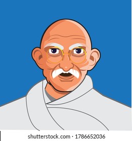 Mohandas Karamchand Gandhi was an Indian lawyer, anti-colonial nationalist. Caricature on blue background, 30 july,2020, Mumbai, india