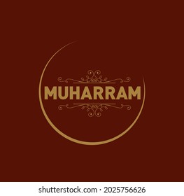 Moharram written with Golden moon. Muharram typography.