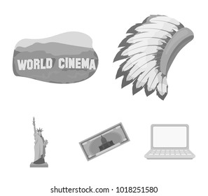 Mohavk, world cinema, dollar, a statue of liberty.USA country set collection icons in monochrome style vector symbol stock illustration web.