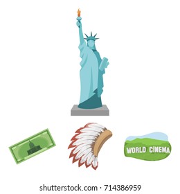 Mohavk, world cinema, dollar, a statue of liberty.USA country set collection icons in cartoon style vector symbol stock illustration web.
