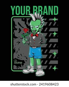 Mohawk guy hold a rose flower illustration