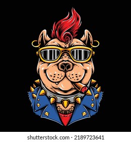 mohawk pitbull with punk outfit vector