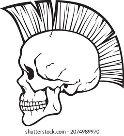 Mohawk Skull Black and White Vector Illustration