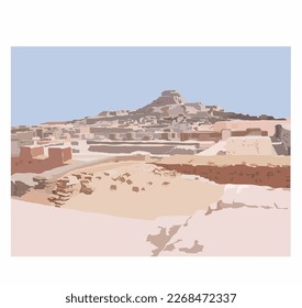 Mohenjo-Daro civilization known as harappan civilization indus valley historical site landmark in vector illustration famous history of Sindh Pakistan