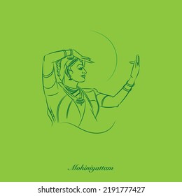 mohiniyattam dance vector line drawing illustration