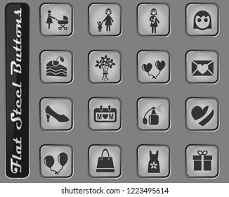 mohter day vector web icons on the flat steel buttons