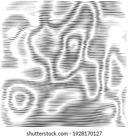 Moire black vector background. Moire texture wavy lines optical illusion abstract background. Digital screen effect. Distorted lines wallpaper.