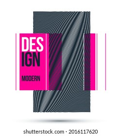 Moire op art vector design element, graphic style poster and banner and brochure, abstract modern art with distorted grid.