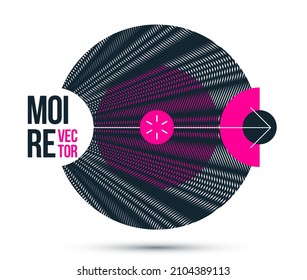Moire op art, elemento de diseño de vectores, afiche de estilo gráfico y pancarta y folleto, arte moderno abstracto con cuadrícula distorsionada.