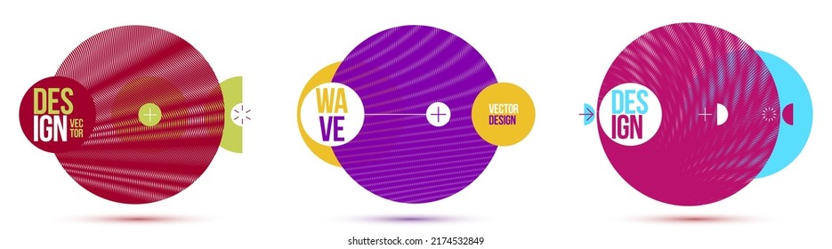 Moire op art vector design elements, graphic style posters and banners and brochures set, abstract modern art with distorted grid.