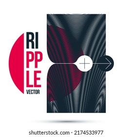 Moire op art vector design element, graphic style poster and banner and brochure, abstract modern art with distorted grid.
