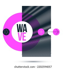Moire op art vector design element, graphic style poster and banner and brochure, abstract modern art with distorted grid.