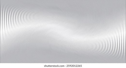 Moire optical effect of surreal psychedelic texture. Grey abstract seamless bg with waves. Simple pattern with lines