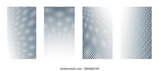 Moire pattern dots vector abstract backgrounds collection, set of vertical templates for design.