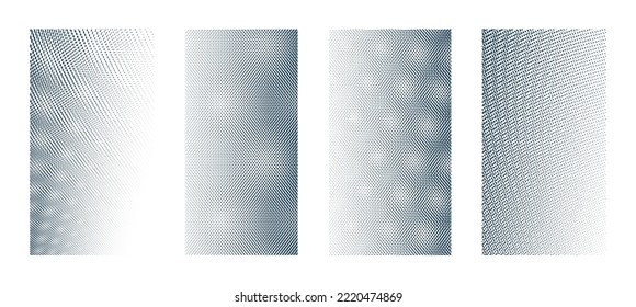 Moire pattern dots vector abstract backgrounds collection, set of vertical templates for design.