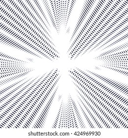 Moire pattern, monochrome background with trance effect. Optical illusion, creative black and white vector graphic backdrop.