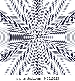Moire pattern, monochrome vector background with trance effect. Optical illusion, creative black and white graphic backdrop.