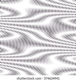 Moire pattern, op art background. Hypnotic backdrop with geometric black lines. Abstract vector tiling.