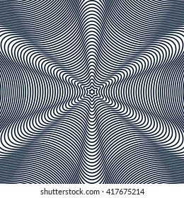 Moire pattern, op art background. Hypnotic backdrop with geometric black lines. Abstract vector tiling.