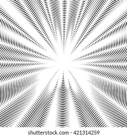 Moire pattern, op art background. Hypnotic backdrop with geometric black lines. Abstract vector tiling.