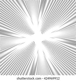 Moire pattern, op art background. Hypnotic backdrop with geometric black lines. Abstract vector tiling.