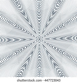 Moire pattern, op art background. Relaxing hypnotic backdrop with geometric black lines. Abstract vector tiling.