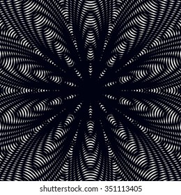 Moire pattern, op art vector background. Relaxing hypnotic backdrop with geometric black lines. Abstract tiling.