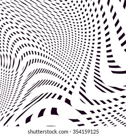 Moire pattern, op art vector background. Hypnotic backdrop with geometric black lines. Abstract tiling.