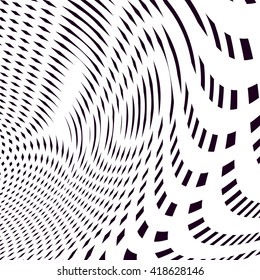 Moire pattern, op art vector background. Hypnotic backdrop with geometric black lines. Abstract tiling.