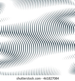 Moire pattern, op art vector background. Relaxing hypnotic backdrop with geometric black lines. Abstract tiling.