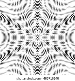 Moire pattern, op art vector background. Hypnotic backdrop with geometric black lines. Abstract tiling.