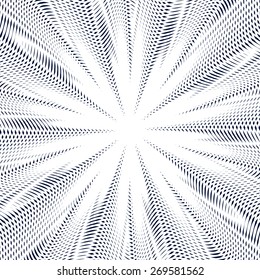 Moire pattern, vector monochrome background with trance effect. Optical illusion, creative black and white graphic backdrop.