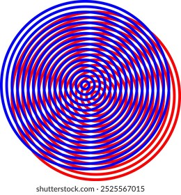 Moire patterns. Vector graphic optical illusion. The two coloured sets of concentric circles are slightly displaced to form interference patterns