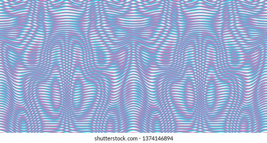 Moire seamless holographic vector background. Moire texture wavy lines optical illusion abstract background. TV screen effect. Distorted shapeful lines wallpaper.