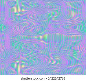 Moire Seamless Holographic Vector Background. Moire Texture Wavy Lines Optical Illusion Abstract Background. TV Screen Effect. Distorted Shapeful Lines Wallpaper.