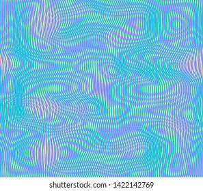 Moire seamless holographic vector background. Moire texture wavy lines optical illusion abstract background. TV screen effect. Distorted shapeful lines wallpaper.