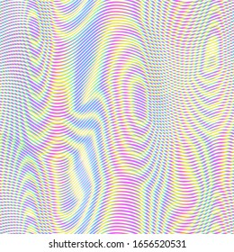 Fondo vectorial holográfico sin fisuras. Moire de textura de la gasolina líneas onduladas ilusión óptica fondo abstracto. Efecto de pantalla digital. Papel tapiz de líneas distorsionadas.