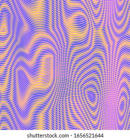 Moire seamless holographic vector background. Moire petrol texture wavy lines optical illusion abstract background. Digital screen effect. Distorted lines wallpaper.