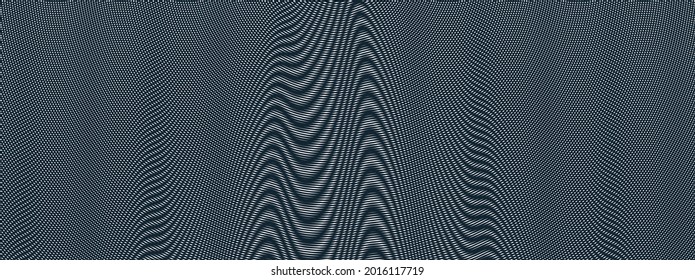 Moire vector abstract background, linear contrast virtual digital effect image, hypnotic texture, optical art trendy modern style, black and white distorted grid.