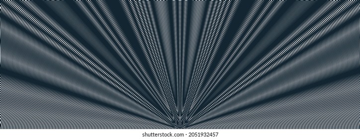 Moire vector abstract background, linear contrast virtual digital effect image, hypnotic texture, optical art trendy modern style, black and white distorted grid.