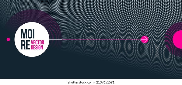 Moire vector abstract background, linear contrast virtual digital effect image, hypnotic texture, optical art trendy modern style, black and white distorted grid.