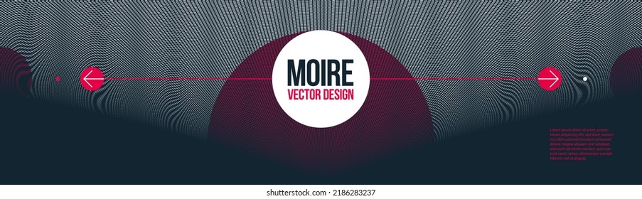 Moire vector abstract background, linear contrast virtual digital effect image, hypnotic texture, optical art trendy modern style, black and white distorted grid.