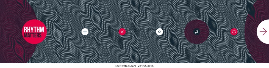 Moire vector abstract background, linear contrast virtual digital effect image, hypnotic texture, optical art trendy modern style, black and white distorted grid.