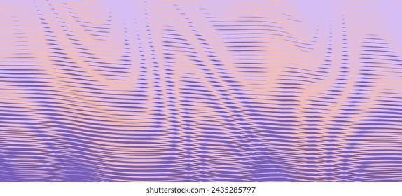 Moire wave textured abstract banner with trendy color of the year 2024 peacn fuzz. Psychedelic background for wall art, wall panel, wallpaper, package, banner, poster, interior decor. 