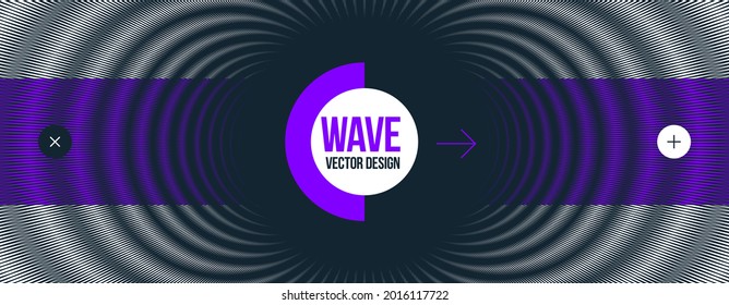 Moire wave vector abstract background, linear contrast virtual digital effect image, hypnotic texture, optical art trendy modern style, black and white distorted grid.