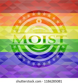 Moist emblem on mosaic background with the colors of the LGBT flag